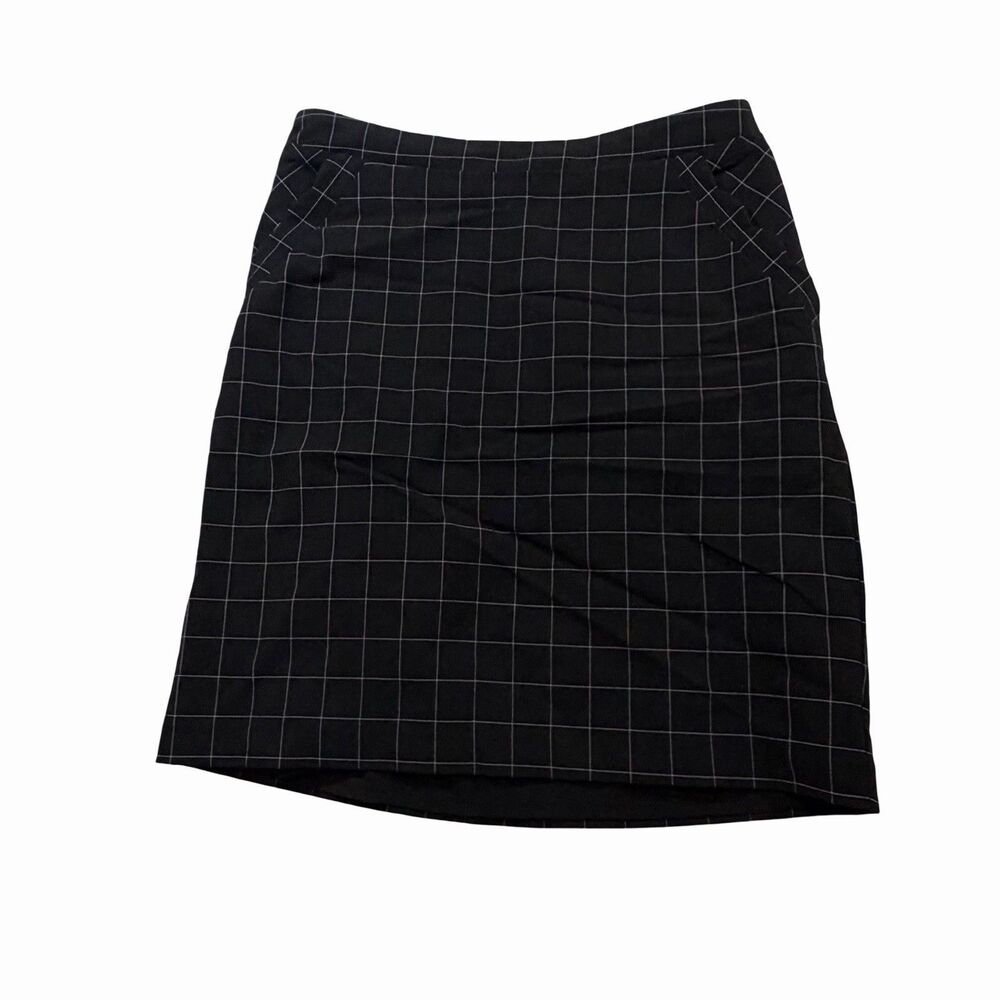 Skies Are Blue Skirt Size Small Black Plaid Elastic Waist Lined Mini Pockets Geo